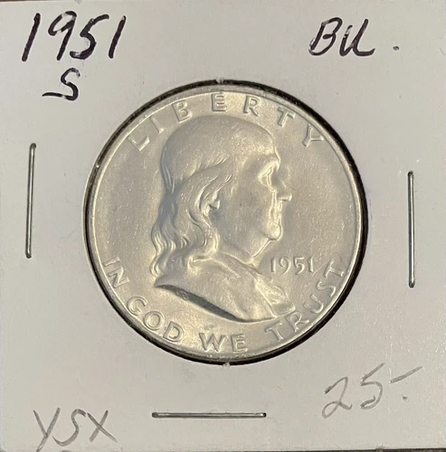GEM BU UNCIRCULATED UNC 1951-S SILVER FRANKLIN HALF DOLLAR BRILLIANT LUSTER
