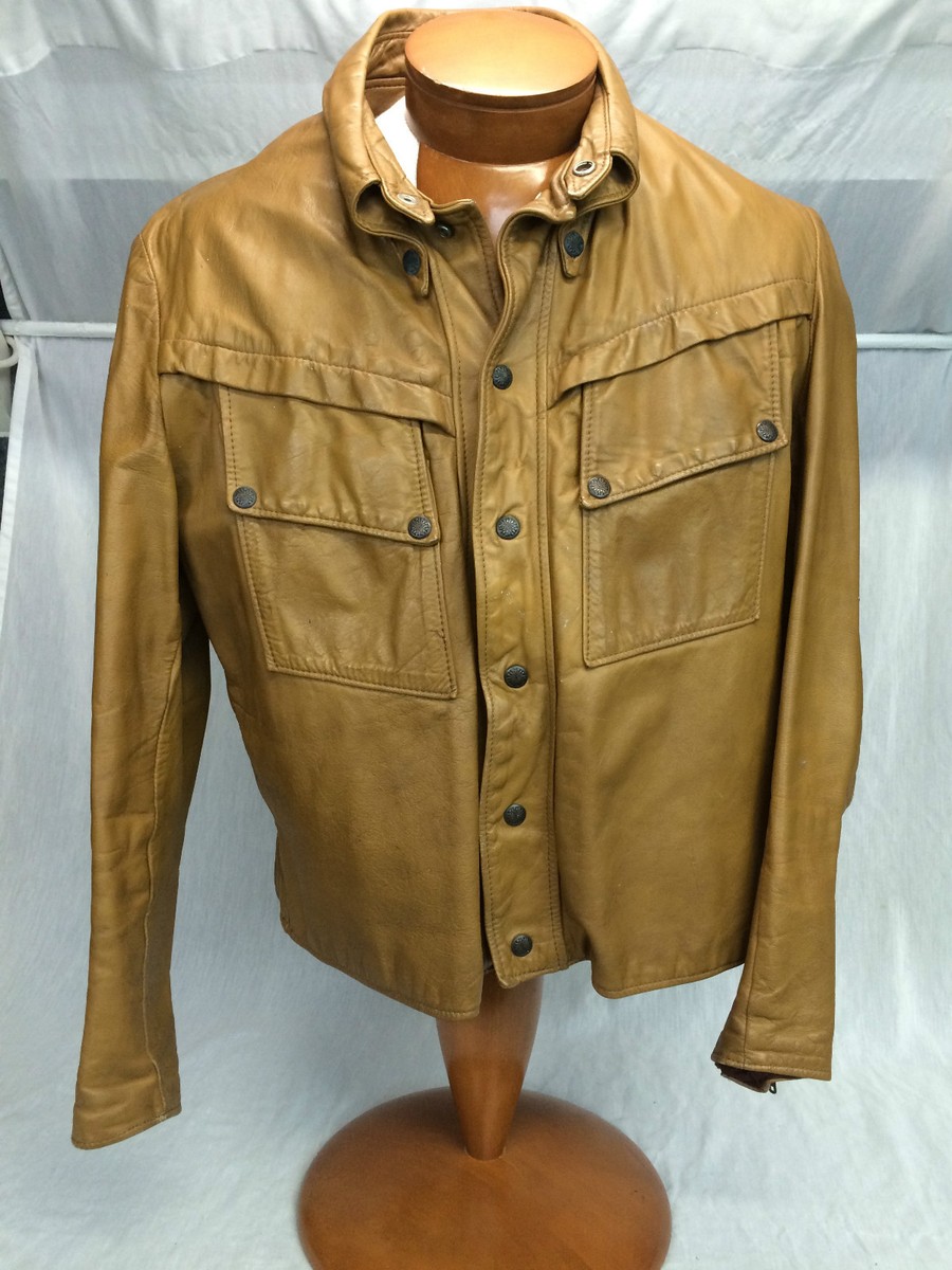 BROOKS Detroit Vintage Gold Label Leather Jacket Mod Talon Zipper Tan 42*
