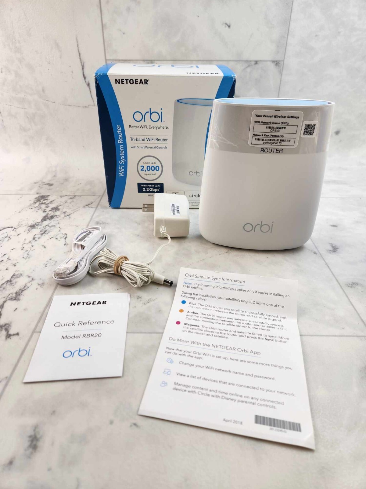 NETGEAR Orbi RBR20 Router AC2200 Mesh Network with WiFi 5 ~ Very Good Condition