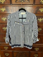 Chico's Luxe Twill Blue White Striped Utility Jacket Size 2 NWOT