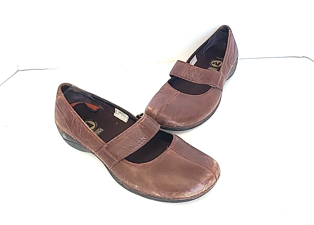 Merrell Brio pelle marrone oliva cinturino punta spaccata Mary Janes scarpe donna US 9