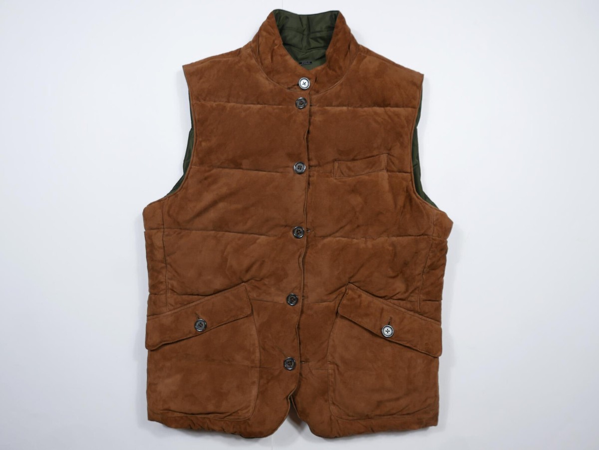 Polo Ralph Lauren Vest Leather Brown Suede Reversible Down Fill