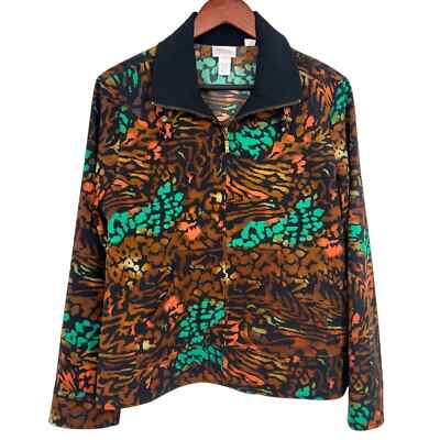 Chico's Zenergy Size Medium Animal Print Zip Jacket Blouse Shirt Top  Winter