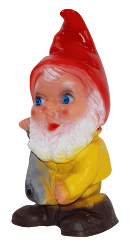 Figura Decorativa Gnomo H 19 CM Con Pesce IN Piedi Statua da Giardino Plastica - Foto 2 di 4