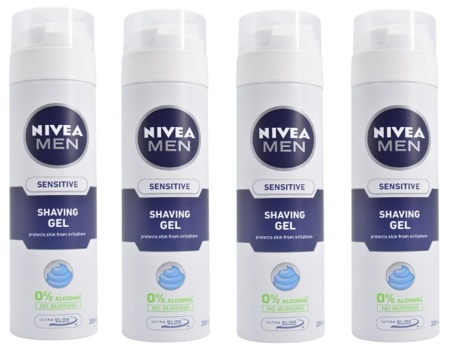 4 x Nivea Men Sensitive Skin Shaving Gel 200ml Chamomile & Witch Hazel Extract