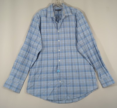 Nordstrom Rack Mens 16-34/35 Non-iron Long Sleeve Blue Tartan Plaid Dress Shirt