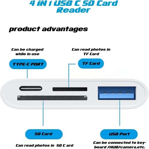 Sleek USB C SD Card Reader - Portable 4-in-1 Adapter for Easy Data Management - 第 4/9 張圖片