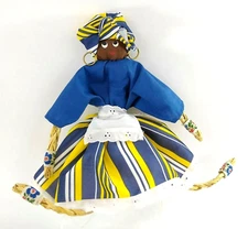 Vintage Caribbean Island Souvenir Rag Doll Raffia & Fabric Folk Art w/ Kerchief