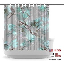 Teal and Grey Shower Curtain 72"x72" - Abstract Flower Oil Painting Art