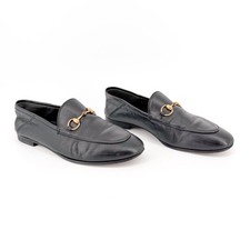 Gucci Brixton Horsebit Flat Collapsible Loafers Black Leather Size 37 US 7 Women