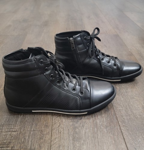 Kenneth Cole Reaction Shoes Mens 7.5 Triple Black Leather Center Hi Top Handmade