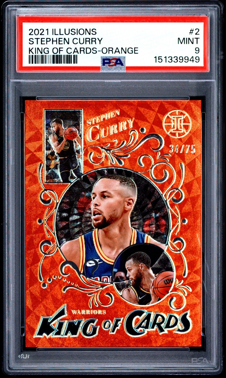 2021-22 Panini Illusions - King of Cards Stephen Curry #2 Orange /75 PSA POP 5 view 1