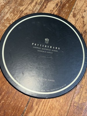 Pottery Barn Set of 4 Cocktail Quotes Quotation 7.75'' Party Appetizer Plates