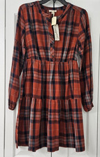 Mystree Womens Mediuml Red Plaid, Cotton, Flannel Tiered,Dress NWT $78 (84)