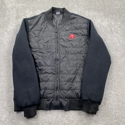The Rolling Stones Bomber Jacket Mens Large Black Quilted Mixed Media Band Merch