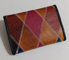 BEAUTIFUL New Leather Wallet w/Stitched Argyle Pattern, Multicolor Thick QUALITY