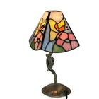 Vintage Tiffany Style Butterfly Stained Glass Light Brass Lamp  9.5” Tall