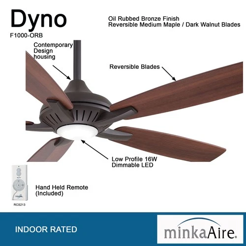 Minka Aire Dyno 52" Ceiling Fan - Medium Maple / Dark Walnut 5-Blade - Picture 6 of 6