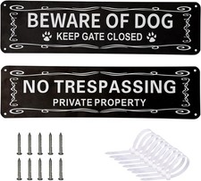 2pcs BE WARE OF DOG  NO TRESPASSING Signs 12x3 Inches Aluminum Small Yard Sign