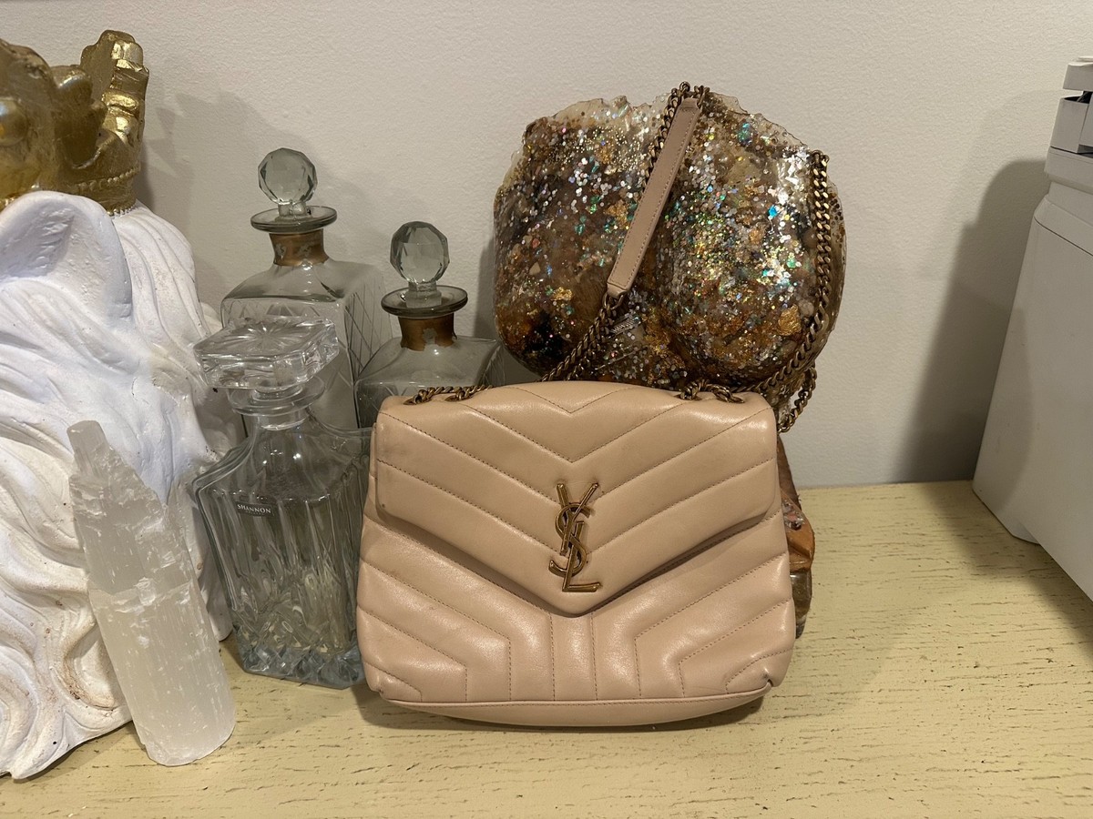 Saint Laurent Loulou Shoulder Bag Small Dark Beige Leather