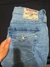 True Religion Ricky Relaxed Straight Light Wash Blue Jeans 31x32 Mid Rise