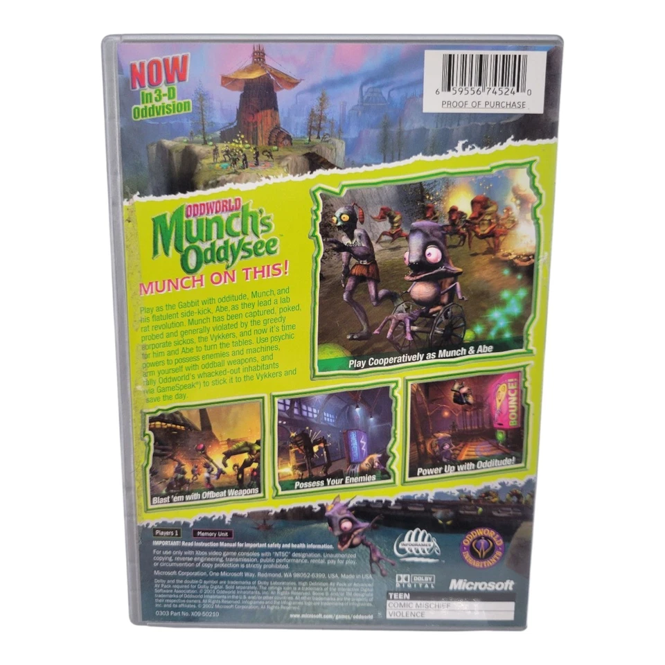 Xbox Oddworld Munchs Oddysee Platinum Hits 2002 Game with Case Manual - Image 3 of 4