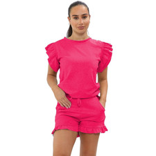 Tracksuit Cerise 3XL/4XL Lightweight Cotton-Blend Peplum Frill Sleeve Set Shorts