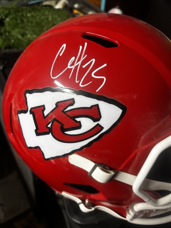 Riddell Football Helmet Full-Size Autograph  ￼ Clyde, Edward Helaire  KC  YesCoa