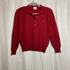Christina Vintage Red Wool Blend Knit Polo Sweater Womens Medium Epaulets Pocket