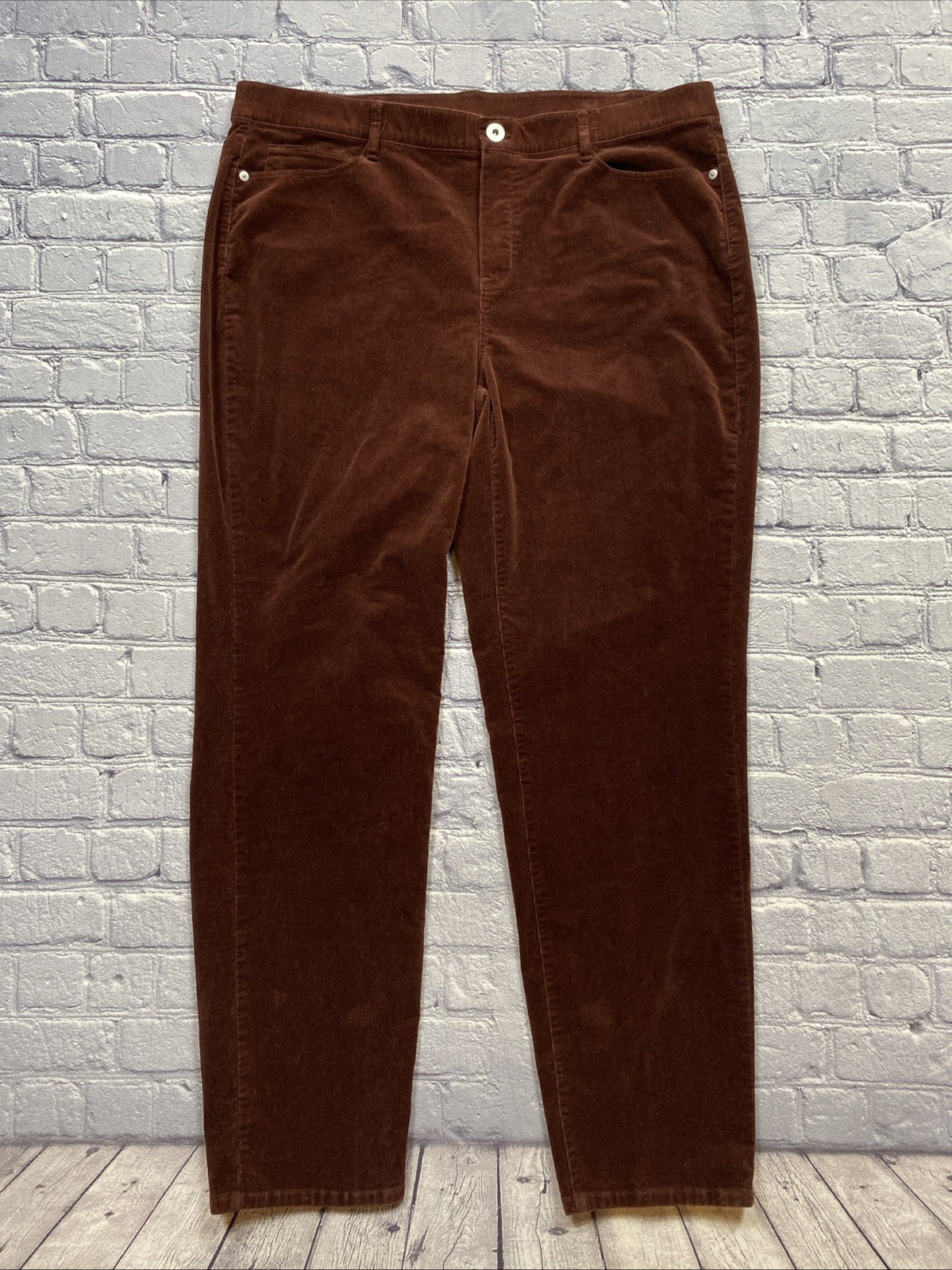 J Jill Corduroy Pants Womens XL Tall Brown Wine Pull-On Straight Leg Goblincore