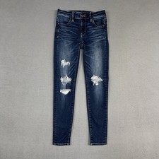 American Eagle Jeans Womens 0 Short Blue Jegging Stretch Distressed Denim Preppy