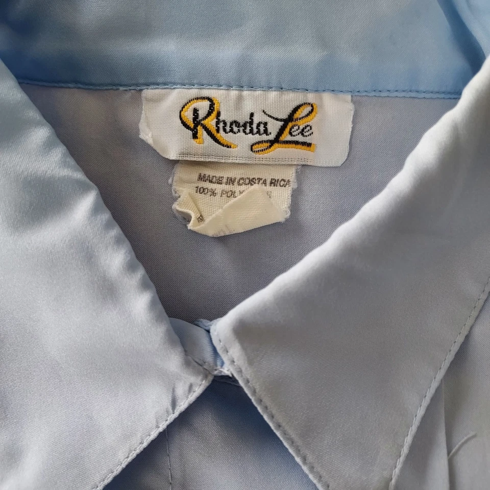 Top vintage años 70 Rhoda Lee plisado con botones para mujer talla 10 azul Foto 4 de 4