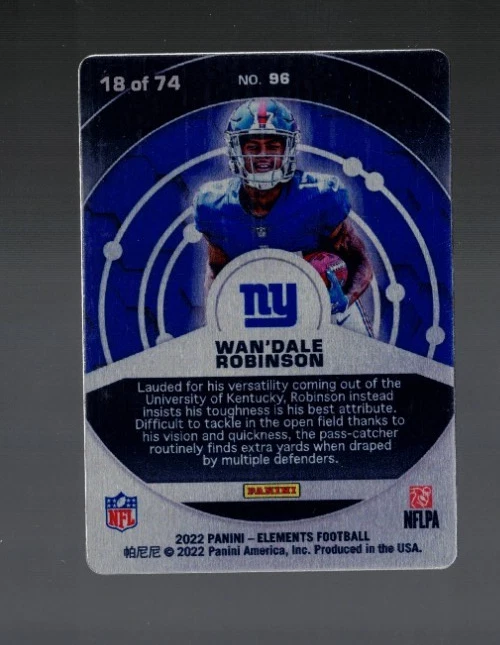 Wan'Dale Robinson 2022 Panini Elements Tungsten RC #d 18/74 - Image 2 of 2