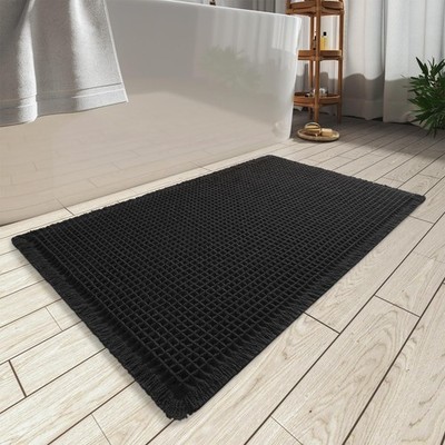 AMOAMI Upgraded Waffle Bath Mat, Super 1'6'' x 2'6'' (Rectangular), Black