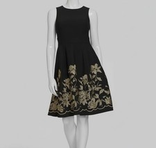 Calvin Klein Women's Black Embroidered Floral Fit & Flare Dress Size 4