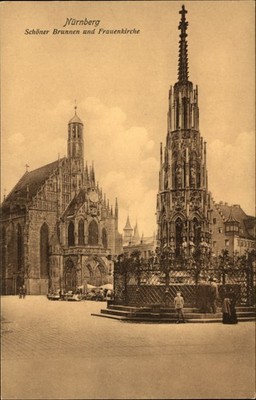 Nurnberg Schoner Brunnen und Frauenkirche Germany vintage postcard y611