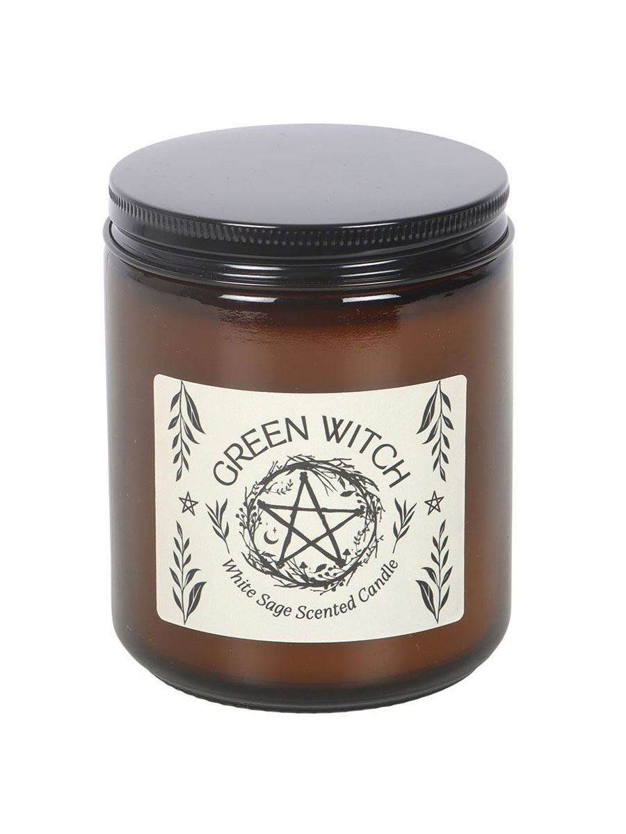 Green Witch White Sage Amber Glass Candle