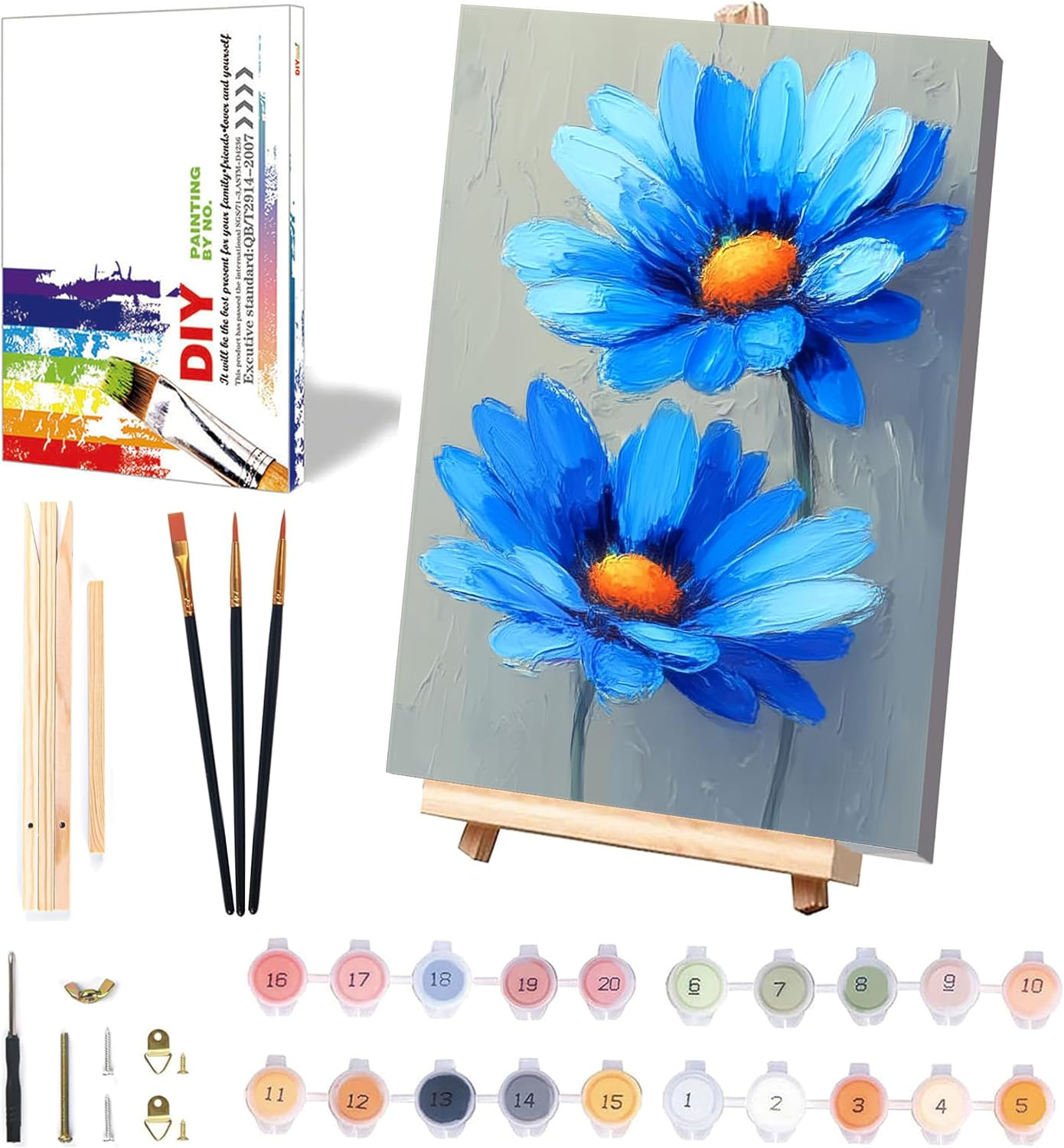 Easy Flower Paint by Numbers for Adults with Framed Canvas & Wooden Easel, Flowe