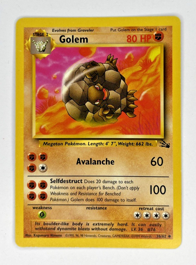 Pokémon TCG Golem Fossil, Card 36/62, Regular 1999 Wizards Base Set