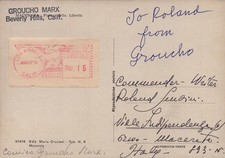 GROUCHO (JULIUS) MARX - INSCRIBED PICTURE POSTCARD SIGNED CIRCA 1974