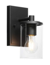 Wall Sconce 1 Light Bathroom Vanity Light With Glass Modern Indoor Black Sconce
