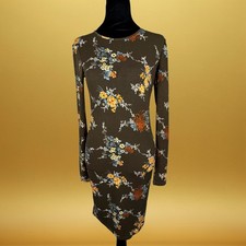 Forever 21 Women’s Brown Floral Midi Dress Bodycon Stretch Curvy Small