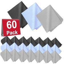 60-Pack Microfiber Cleaning Cloths for Glasses, 6x7 Inch black  grey  blue