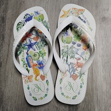 Havaianas Flip Flops US 8 Men's/10 Women's White Summer Beach Graphics