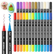 25 Colors Dual Tip Acrylic Paint Markers, Brush Tip and Fine Tip Acrylic