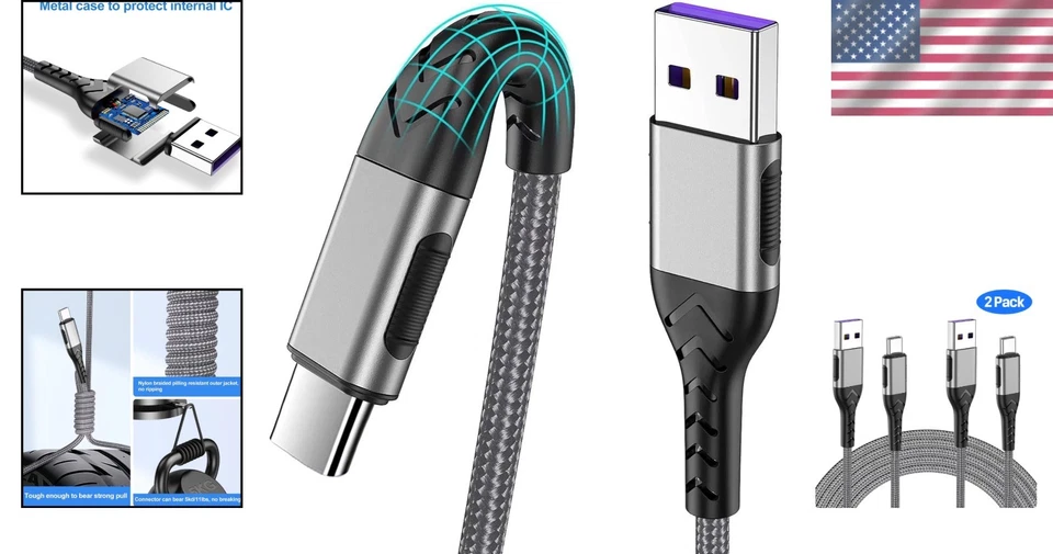 Versátiles paquetes de 2 cables de carga USB-C rápidos de 10 pies - certificados seguros y duraderos Foto 2 de 4