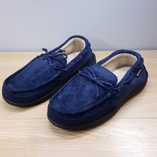 ISOTONER Slippers Mens Size 8 9 Navy Slip On Plush Lined Gel Memory Foam