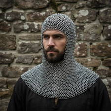 Medieval Aluminum Chainmail Coif Hood   Lightweight Butted Mail Armor for LARP,