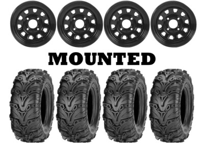 Kit 4 ITP Mud Lite II 2 Tires 28x9-14 on ITP Delta Steel Black Wheels 1KXP
