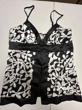 San Joy Sleeveless Top V-neck Womens Adjustable Straps Black Cream Lined S
